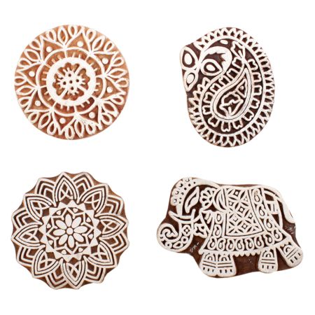 Set of 4 Piece New Mix Wooden Printing Block